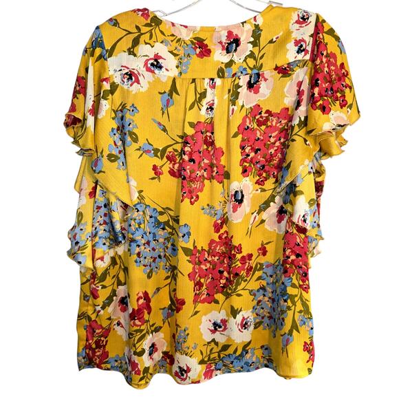 Umgee Large Yellow Floral Women's BOHO Sleeves Top Shirt Blouse Miss Size 12 14 - Picture 5 of 6